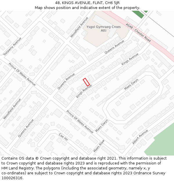 48, KINGS AVENUE, FLINT, CH6 5JR: Location map and indicative extent of plot