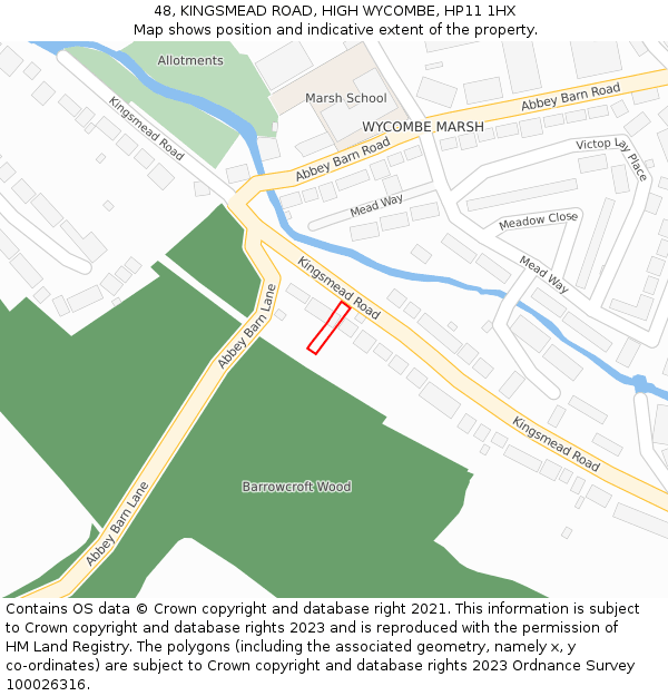 48, KINGSMEAD ROAD, HIGH WYCOMBE, HP11 1HX: Location map and indicative extent of plot