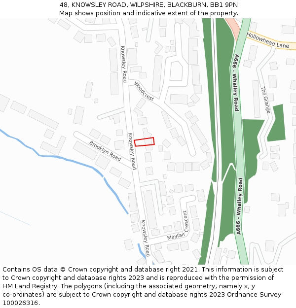 48, KNOWSLEY ROAD, WILPSHIRE, BLACKBURN, BB1 9PN: Location map and indicative extent of plot