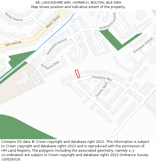 48, LANCASHIRE WAY, HORWICH, BOLTON, BL6 5WH: Location map and indicative extent of plot