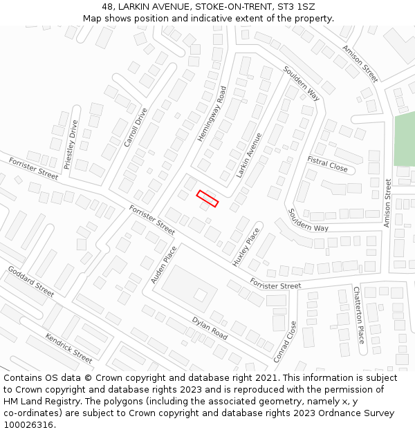 48, LARKIN AVENUE, STOKE-ON-TRENT, ST3 1SZ: Location map and indicative extent of plot