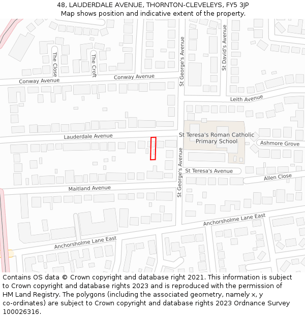 48, LAUDERDALE AVENUE, THORNTON-CLEVELEYS, FY5 3JP: Location map and indicative extent of plot