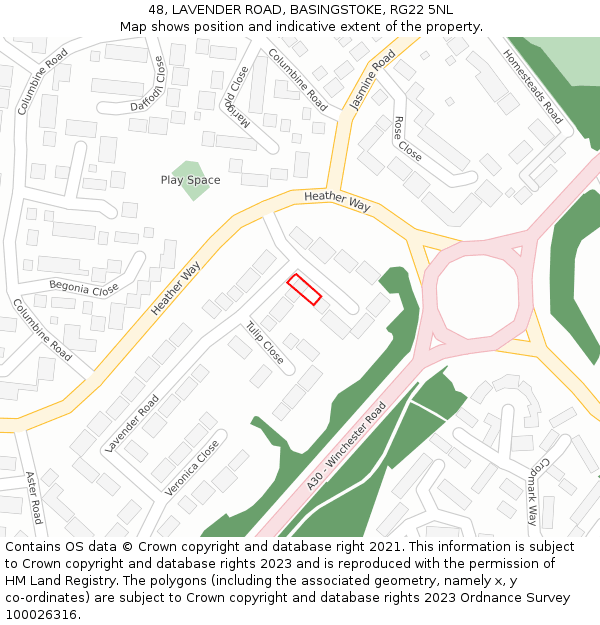 48, LAVENDER ROAD, BASINGSTOKE, RG22 5NL: Location map and indicative extent of plot