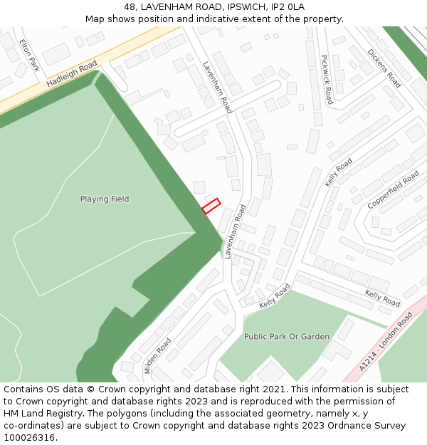 48, LAVENHAM ROAD, IPSWICH, IP2 0LA: Location map and indicative extent of plot