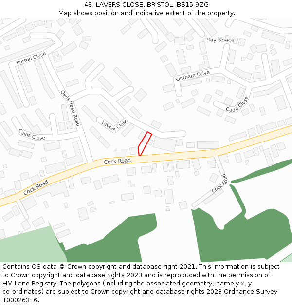 48, LAVERS CLOSE, BRISTOL, BS15 9ZG: Location map and indicative extent of plot