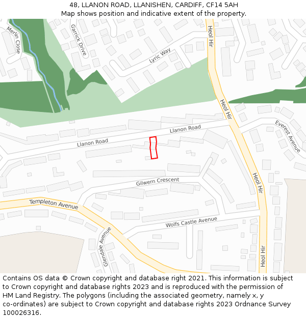 48, LLANON ROAD, LLANISHEN, CARDIFF, CF14 5AH: Location map and indicative extent of plot