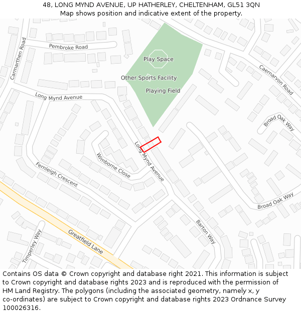 48, LONG MYND AVENUE, UP HATHERLEY, CHELTENHAM, GL51 3QN: Location map and indicative extent of plot