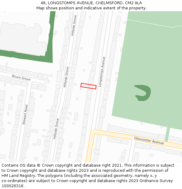 48, LONGSTOMPS AVENUE, CHELMSFORD, CM2 9LA: Location map and indicative extent of plot