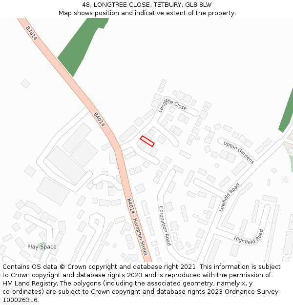 48, LONGTREE CLOSE, TETBURY, GL8 8LW: Location map and indicative extent of plot