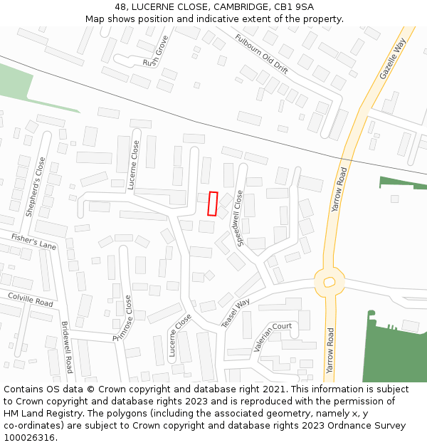 48, LUCERNE CLOSE, CAMBRIDGE, CB1 9SA: Location map and indicative extent of plot