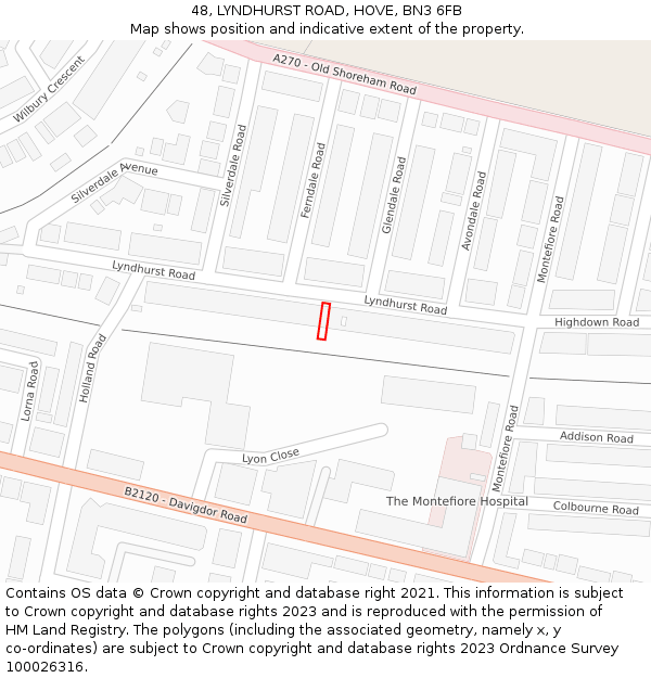 48, LYNDHURST ROAD, HOVE, BN3 6FB: Location map and indicative extent of plot