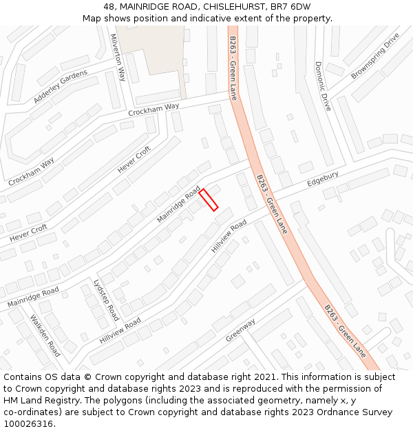 48, MAINRIDGE ROAD, CHISLEHURST, BR7 6DW: Location map and indicative extent of plot