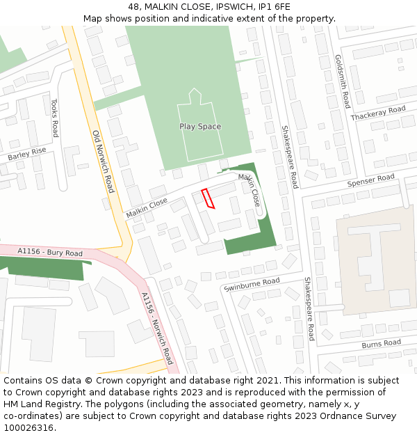 48, MALKIN CLOSE, IPSWICH, IP1 6FE: Location map and indicative extent of plot