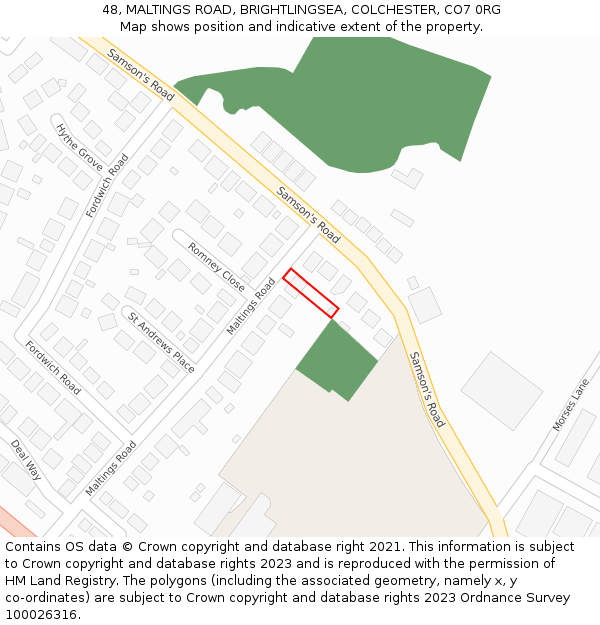 48, MALTINGS ROAD, BRIGHTLINGSEA, COLCHESTER, CO7 0RG: Location map and indicative extent of plot