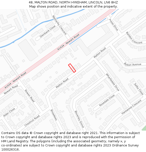 48, MALTON ROAD, NORTH HYKEHAM, LINCOLN, LN6 8HZ: Location map and indicative extent of plot