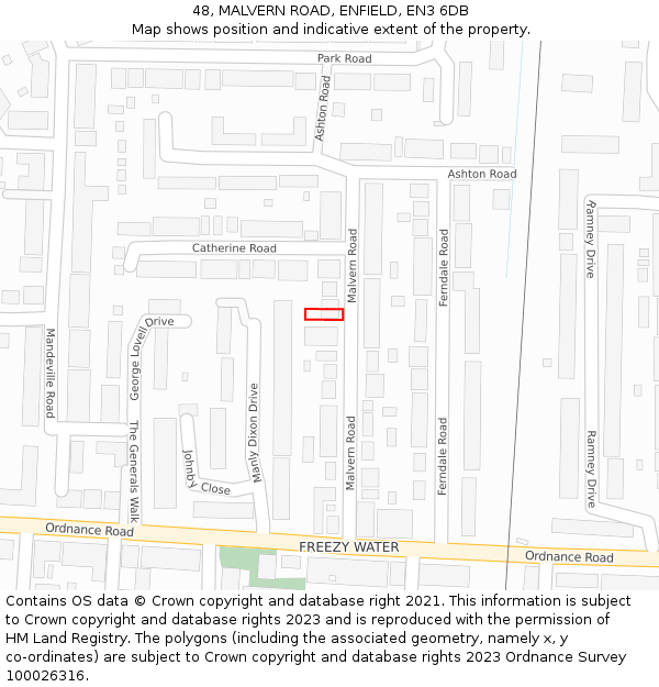 48, MALVERN ROAD, ENFIELD, EN3 6DB: Location map and indicative extent of plot