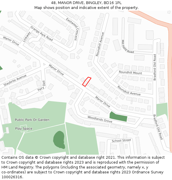 48, MANOR DRIVE, BINGLEY, BD16 1PL: Location map and indicative extent of plot