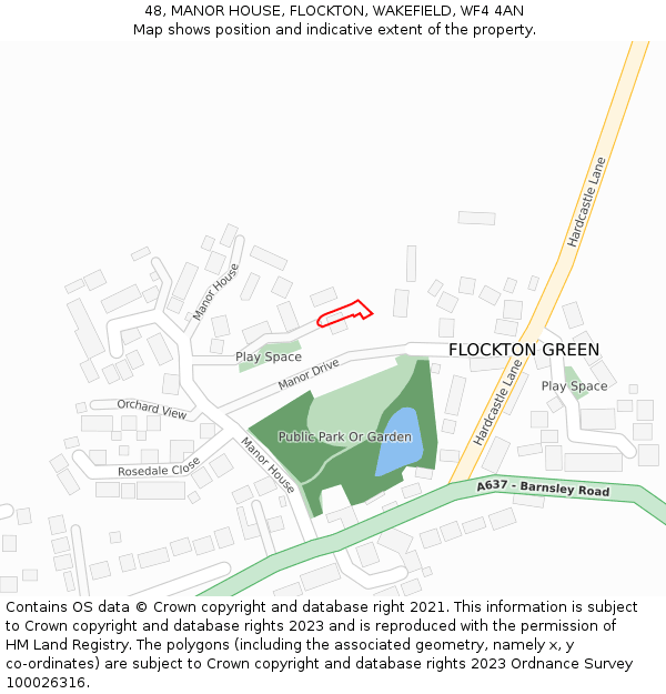 48, MANOR HOUSE, FLOCKTON, WAKEFIELD, WF4 4AN: Location map and indicative extent of plot