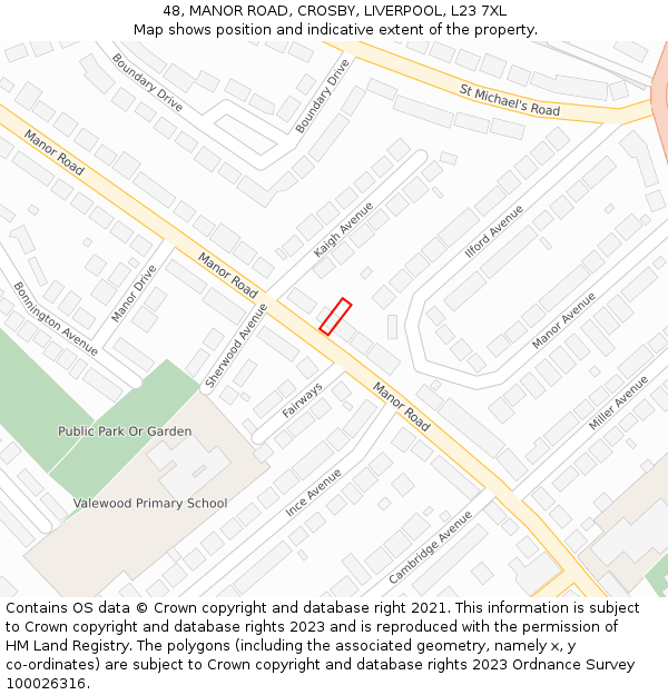 48, MANOR ROAD, CROSBY, LIVERPOOL, L23 7XL: Location map and indicative extent of plot