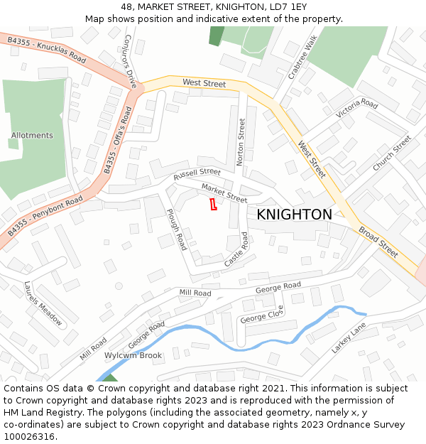 48, MARKET STREET, KNIGHTON, LD7 1EY: Location map and indicative extent of plot