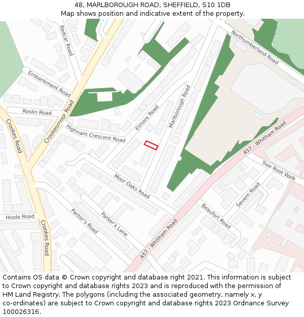 48, MARLBOROUGH ROAD, SHEFFIELD, S10 1DB: Location map and indicative extent of plot