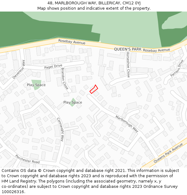 48, MARLBOROUGH WAY, BILLERICAY, CM12 0YJ: Location map and indicative extent of plot