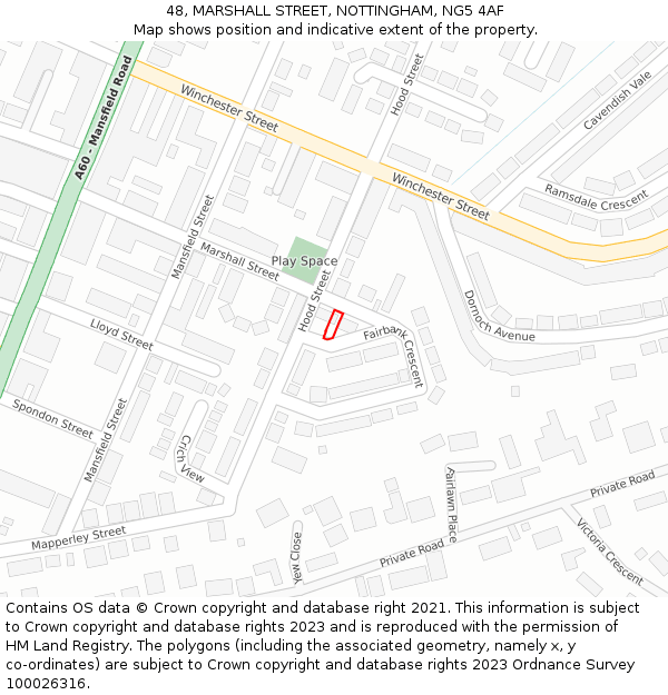 48, MARSHALL STREET, NOTTINGHAM, NG5 4AF: Location map and indicative extent of plot