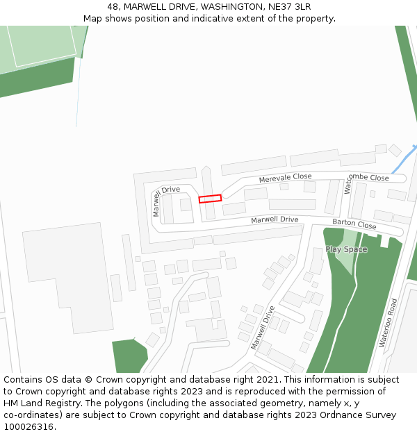 48, MARWELL DRIVE, WASHINGTON, NE37 3LR: Location map and indicative extent of plot