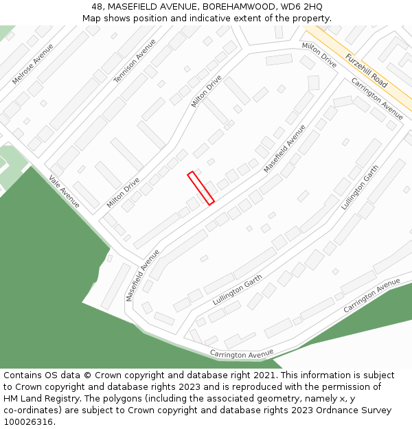 48, MASEFIELD AVENUE, BOREHAMWOOD, WD6 2HQ: Location map and indicative extent of plot