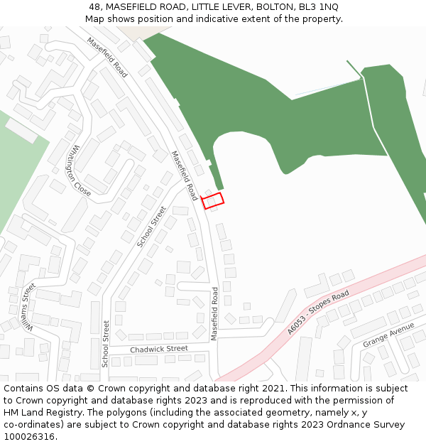 48, MASEFIELD ROAD, LITTLE LEVER, BOLTON, BL3 1NQ: Location map and indicative extent of plot