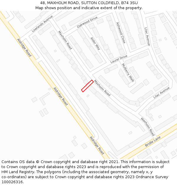 48, MAXHOLM ROAD, SUTTON COLDFIELD, B74 3SU: Location map and indicative extent of plot