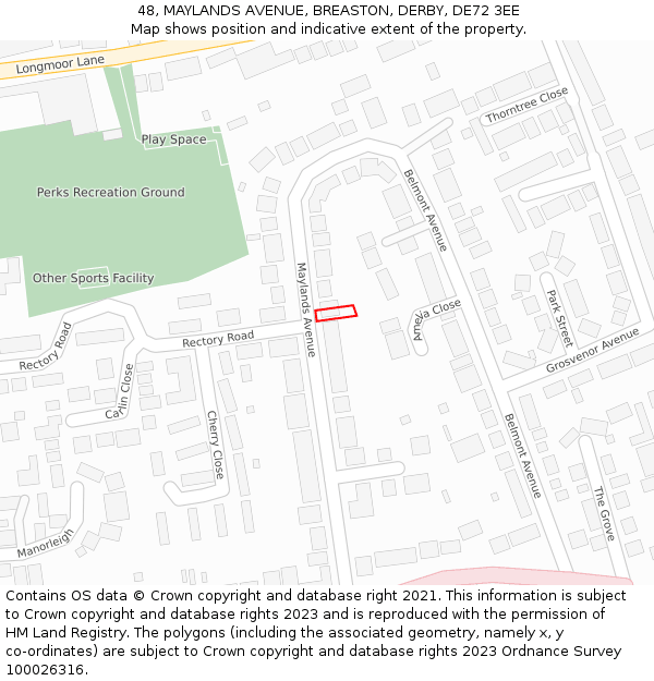 48, MAYLANDS AVENUE, BREASTON, DERBY, DE72 3EE: Location map and indicative extent of plot