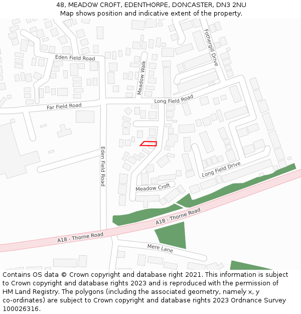 48, MEADOW CROFT, EDENTHORPE, DONCASTER, DN3 2NU: Location map and indicative extent of plot