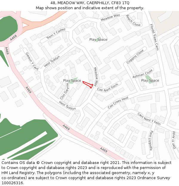 48, MEADOW WAY, CAERPHILLY, CF83 1TQ: Location map and indicative extent of plot