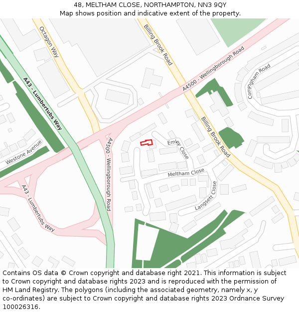 48, MELTHAM CLOSE, NORTHAMPTON, NN3 9QY: Location map and indicative extent of plot
