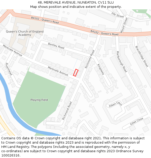 48, MEREVALE AVENUE, NUNEATON, CV11 5LU: Location map and indicative extent of plot