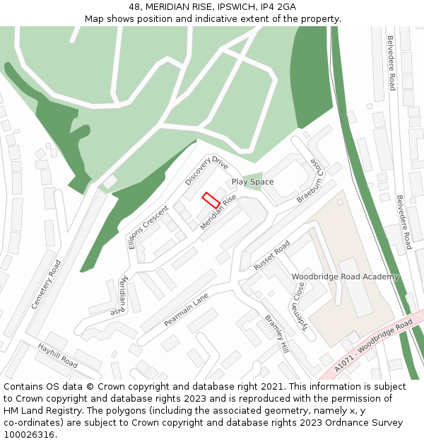 48, MERIDIAN RISE, IPSWICH, IP4 2GA: Location map and indicative extent of plot