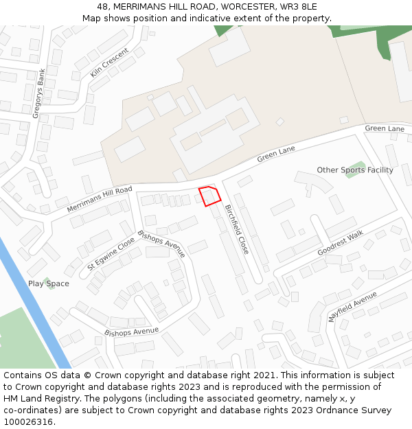 48, MERRIMANS HILL ROAD, WORCESTER, WR3 8LE: Location map and indicative extent of plot