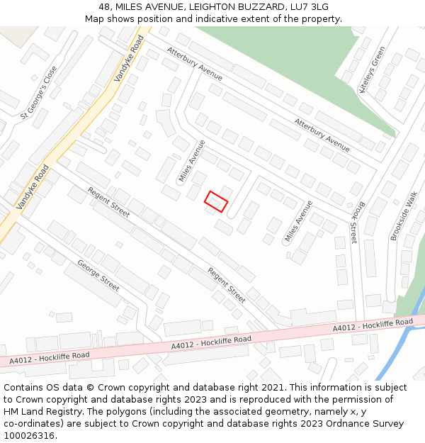 48, MILES AVENUE, LEIGHTON BUZZARD, LU7 3LG: Location map and indicative extent of plot