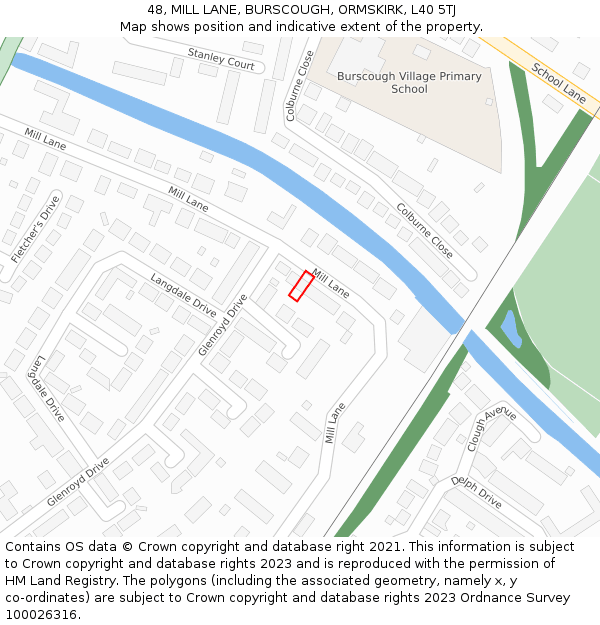 48, MILL LANE, BURSCOUGH, ORMSKIRK, L40 5TJ: Location map and indicative extent of plot