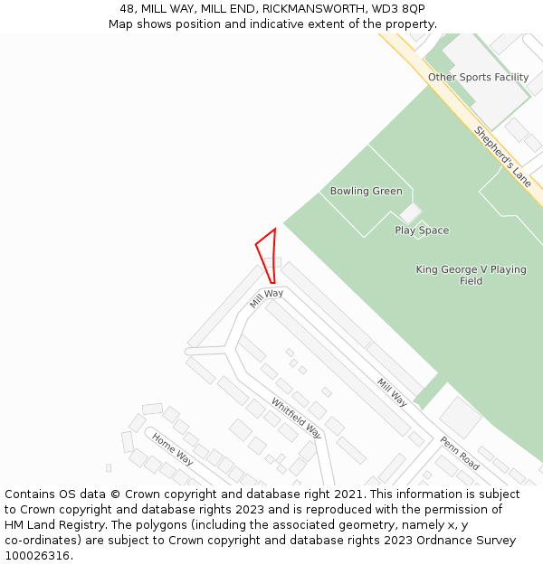 48, MILL WAY, MILL END, RICKMANSWORTH, WD3 8QP: Location map and indicative extent of plot