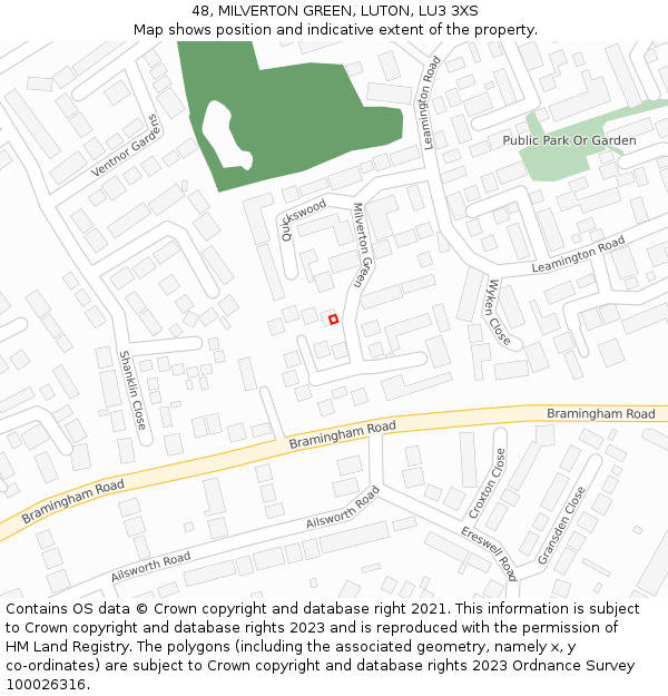 48, MILVERTON GREEN, LUTON, LU3 3XS: Location map and indicative extent of plot