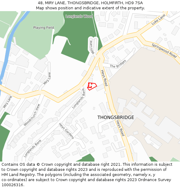 48, MIRY LANE, THONGSBRIDGE, HOLMFIRTH, HD9 7SA: Location map and indicative extent of plot