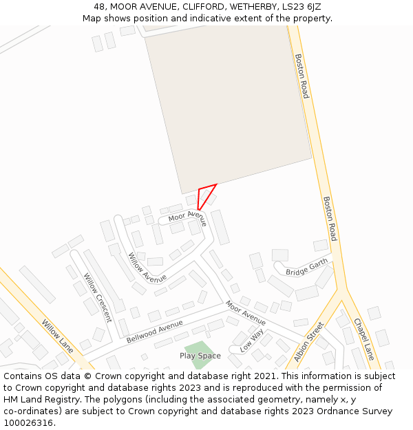 48, MOOR AVENUE, CLIFFORD, WETHERBY, LS23 6JZ: Location map and indicative extent of plot