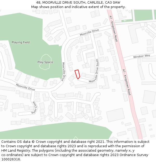 48, MOORVILLE DRIVE SOUTH, CARLISLE, CA3 0AW: Location map and indicative extent of plot