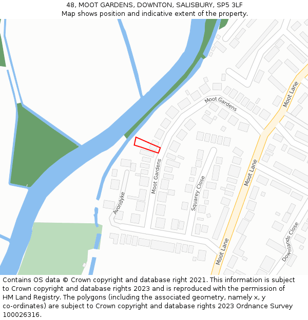 48, MOOT GARDENS, DOWNTON, SALISBURY, SP5 3LF: Location map and indicative extent of plot