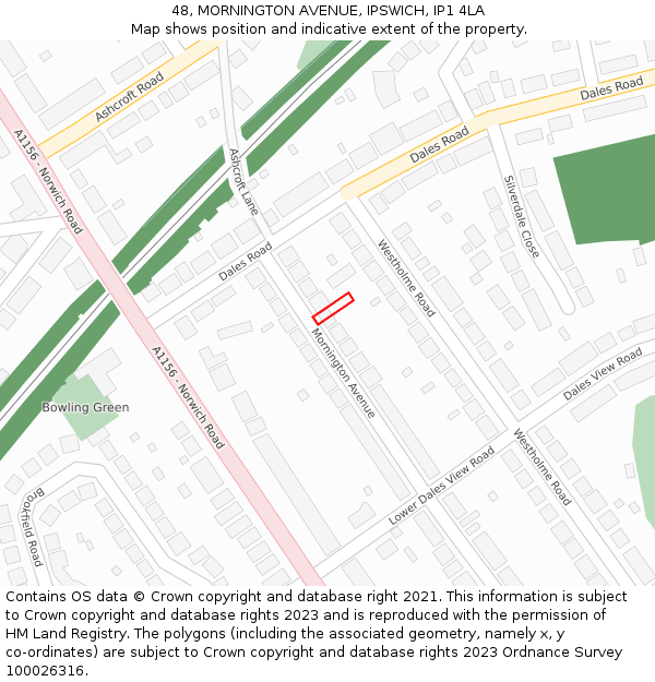48, MORNINGTON AVENUE, IPSWICH, IP1 4LA: Location map and indicative extent of plot