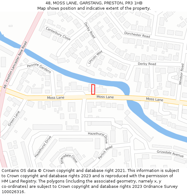 48, MOSS LANE, GARSTANG, PRESTON, PR3 1HB: Location map and indicative extent of plot