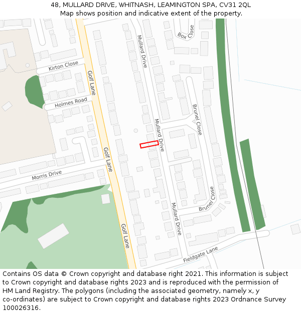 48, MULLARD DRIVE, WHITNASH, LEAMINGTON SPA, CV31 2QL: Location map and indicative extent of plot