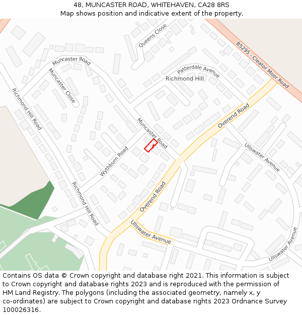 48, MUNCASTER ROAD, WHITEHAVEN, CA28 8RS: Location map and indicative extent of plot